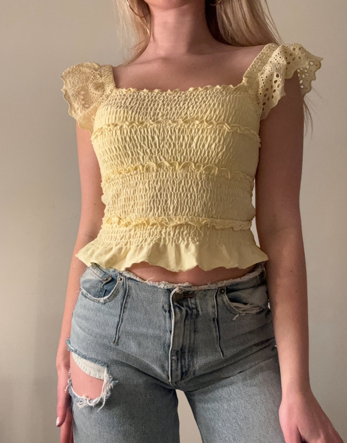 Eyelet Smocked Top