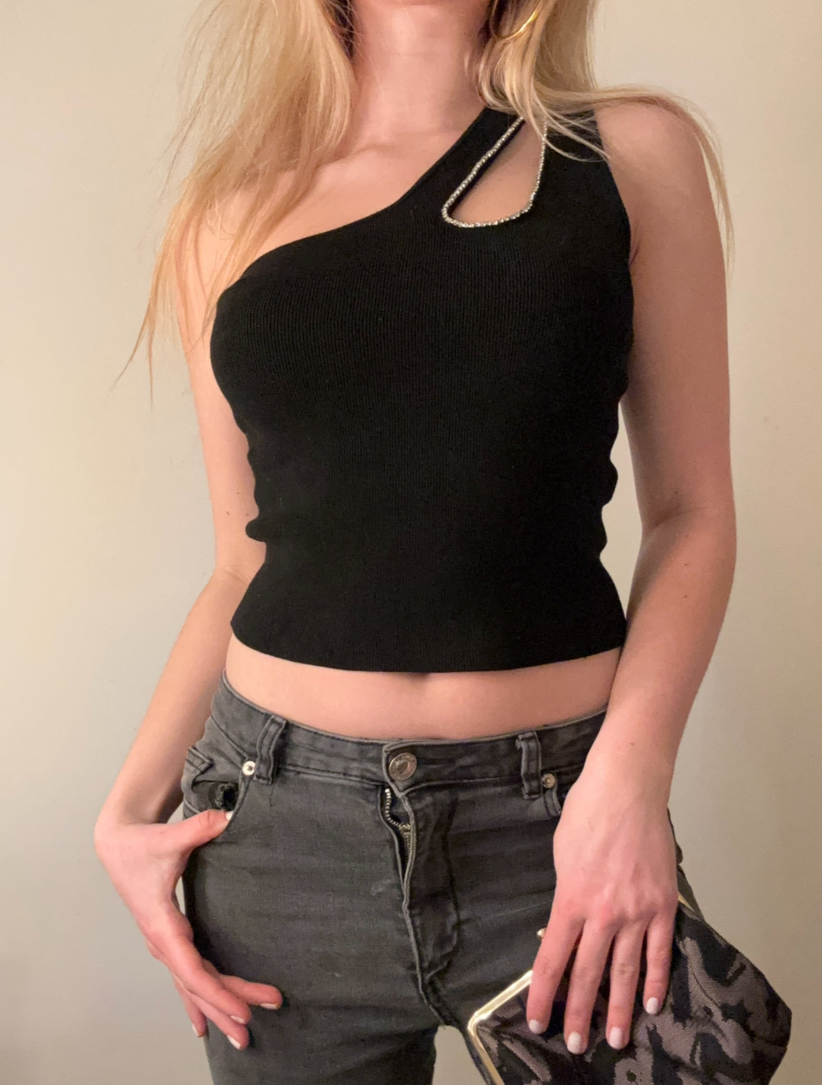 Crystal Cutout One-Shoulder