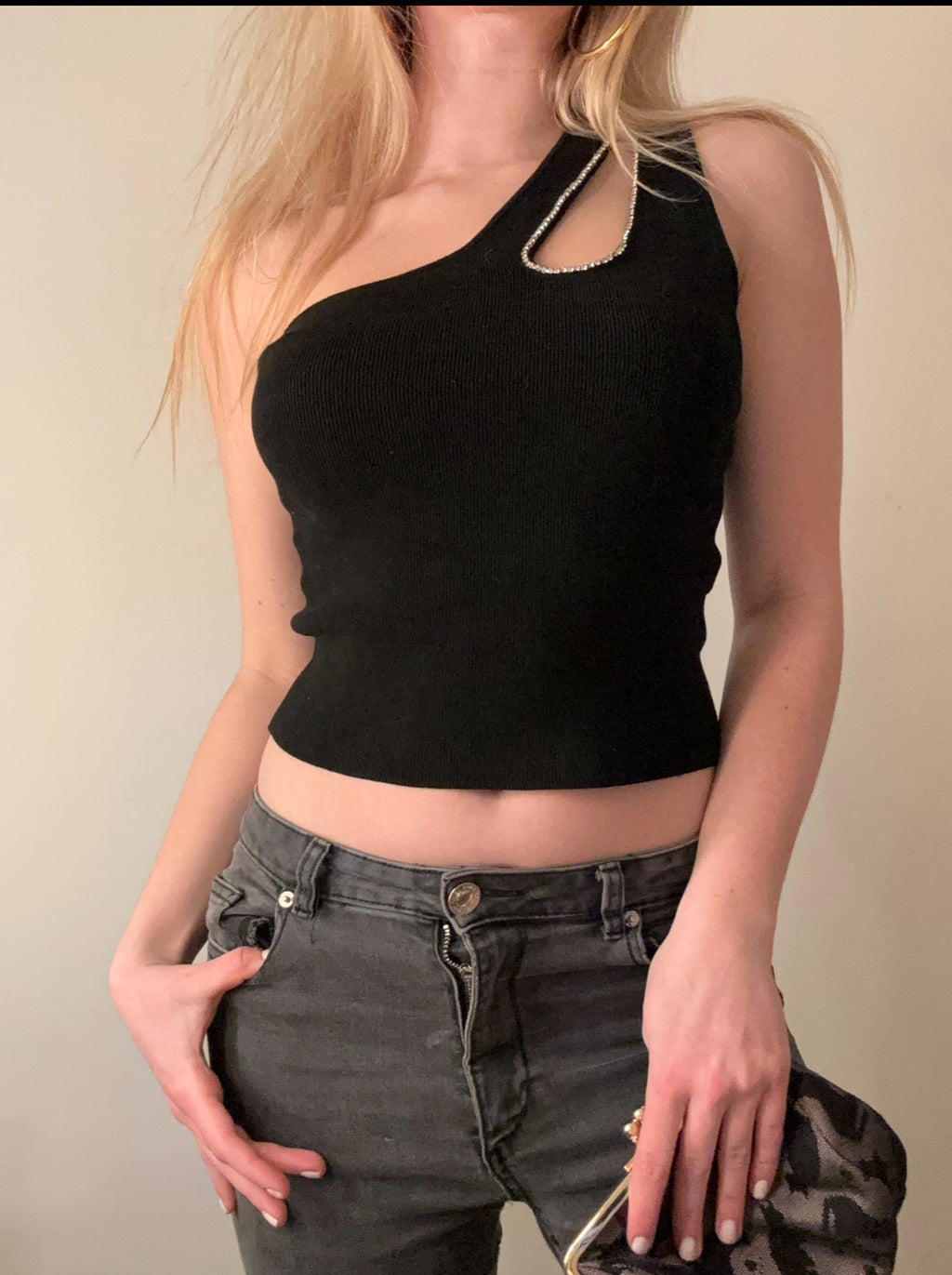 Crystal Cutout One-Shoulder