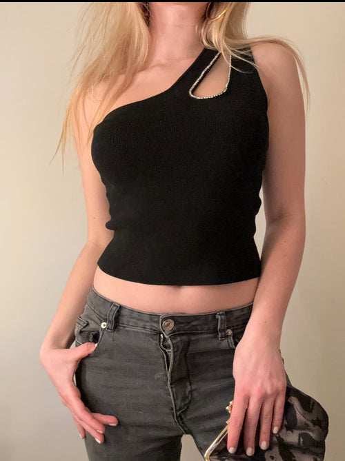 Crystal Cutout One-Shoulder
