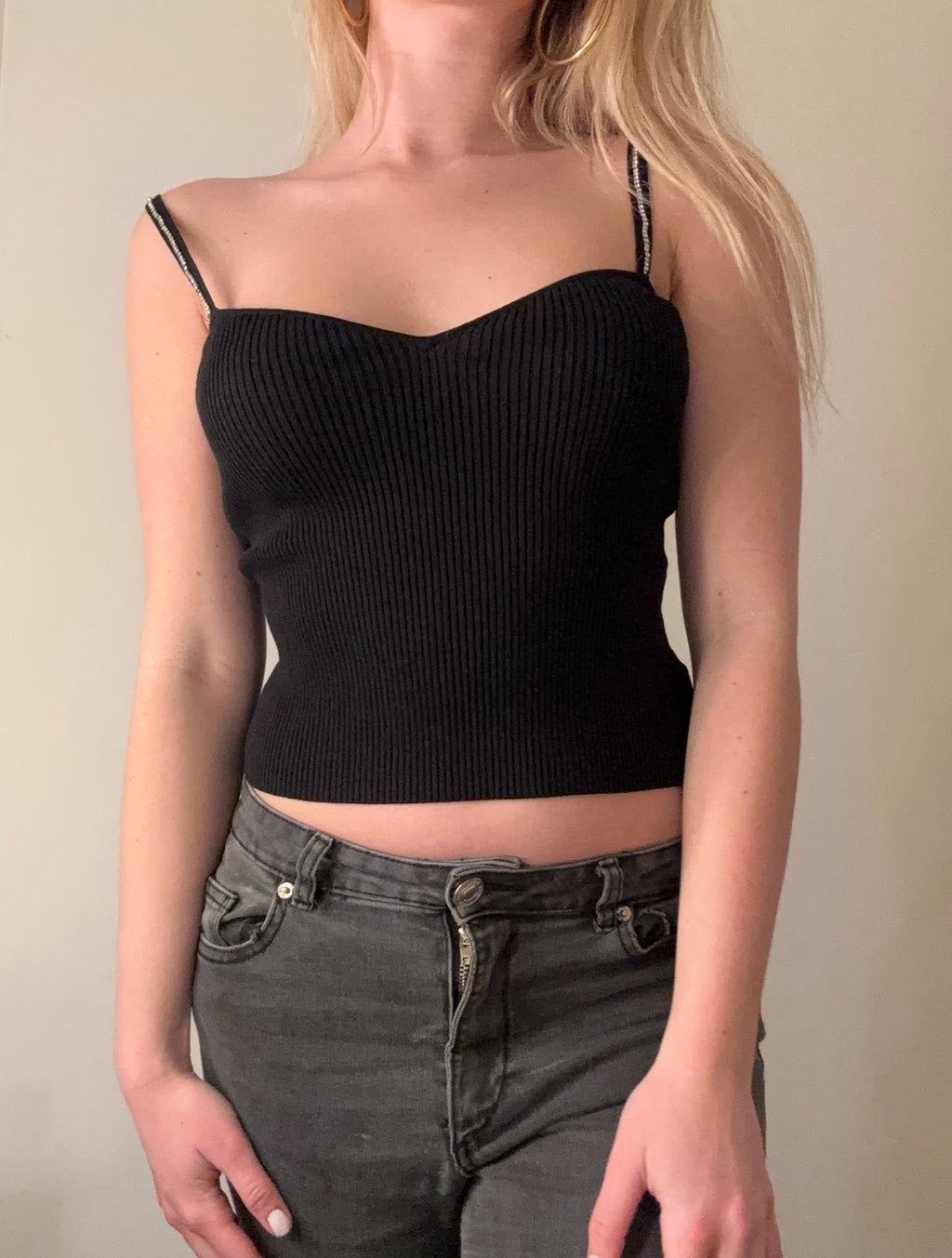 Crystal Strap Ribbed Cami