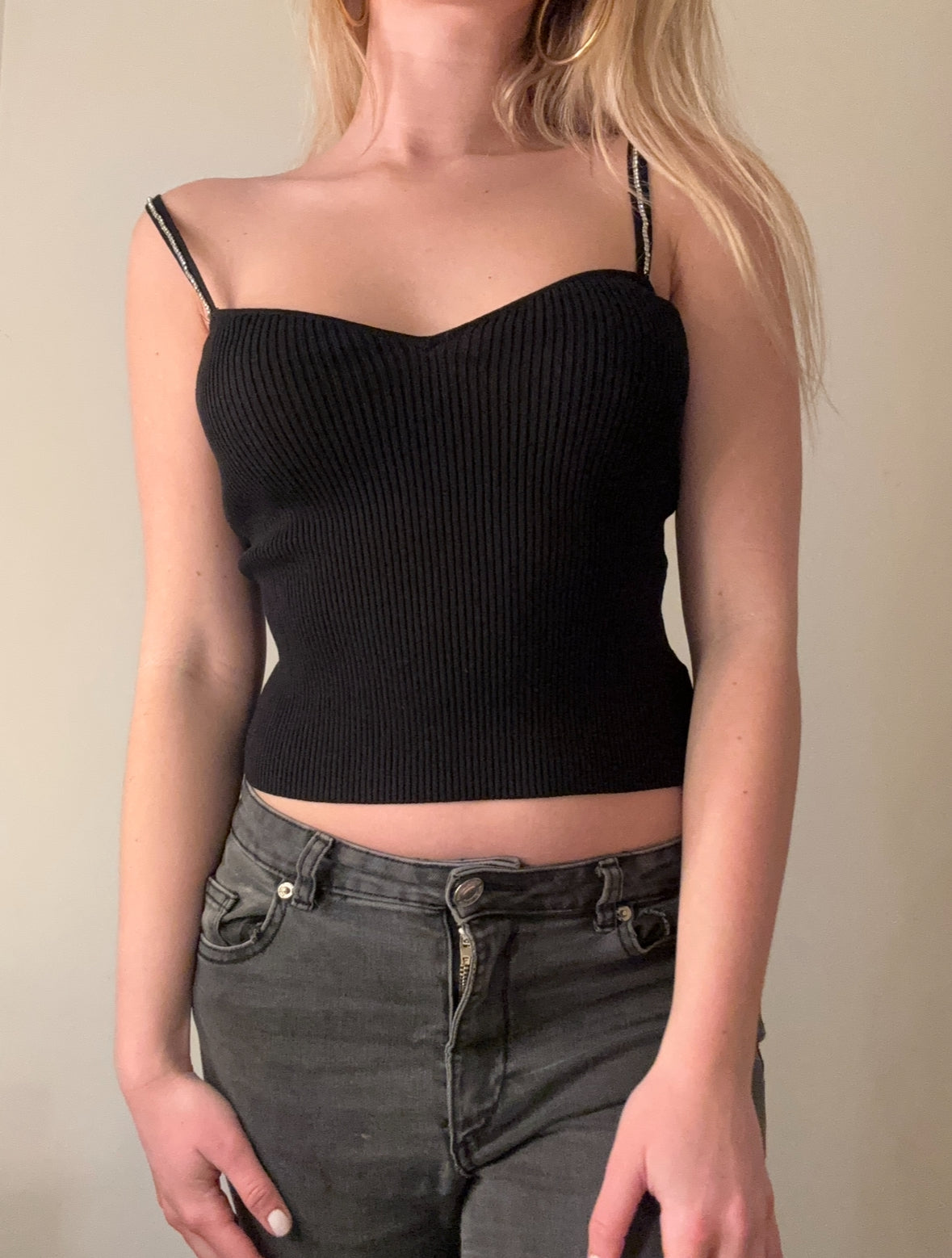 Crystal Strap Ribbed Cami