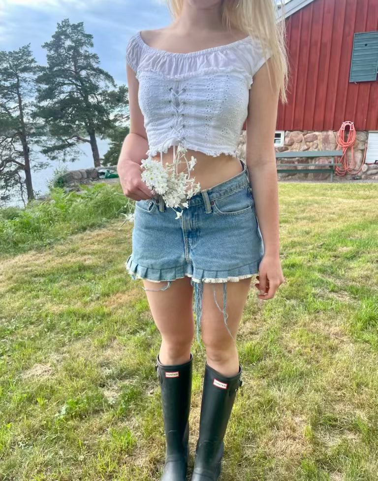 Eyelet Lace-Up Crop